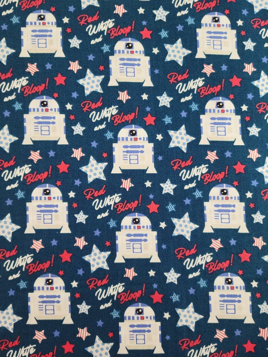 Star Wars Red White Bloop R2D2 100% Cotton Fabric by the Yard or 1/2 Yard or Fat Quarter, Rebel Scum, Republic