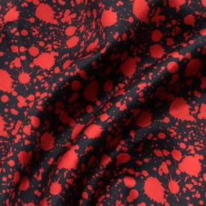 Blood Splatter 56" Wide 100% Cotton Woven Fabric by the Yard, 1/2 Yard, Fat Quarter, or Quarter Yard, Black Background, Scary Movie, Horror