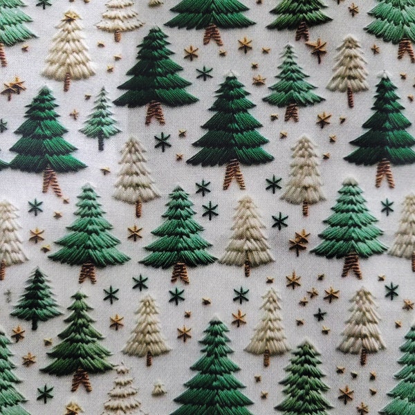 Christmas Trees 100% Cotton Woven Fabric by the Yard or 1/2 yard or Fat Quarter or Tumbler Cut, Xmas, Evergreen, Holiday, Green and Gold