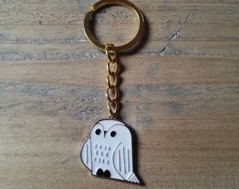 Owl keychain White Owl keychain Animal keychain Snowy owl keychain Animal Gold keychain Bird White Bird pendant