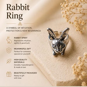 Silver Rabbit Ring adjustable ring bunnies Punk ring hare ring statement hares Ring Animal Ring rabbit head Jewelry cute ring