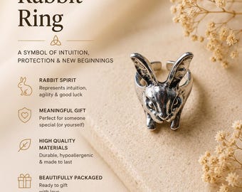 Silver Rabbit Ring adjustable ring bunnies Punk ring hare ring statement hares Ring Animal Ring rabbit head Jewelry cute ring