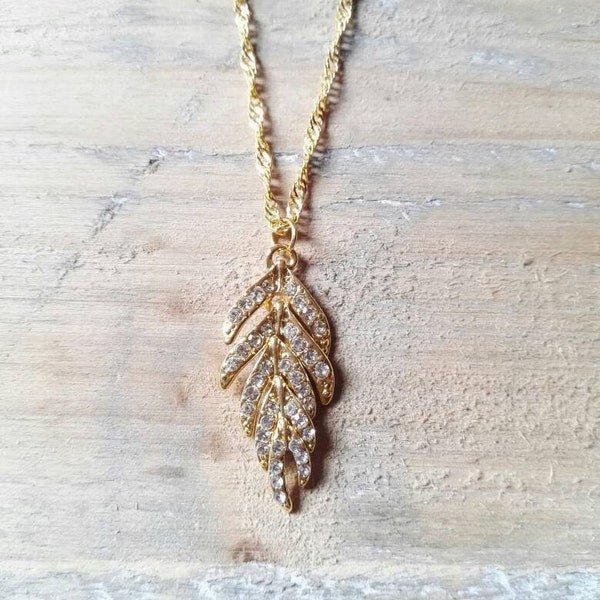 Goudkleurige veer Ketting Gouden blad Ketting gouden bloem sieraden blad Geometrische Sieraden