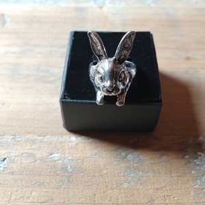 Silver Rabbit Ring adjustable ring bunnies Punk ring hare ring statement hares Ring Animals Ring rabbit head Jewelry cute ring