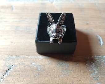 Silver Rabbit Ring adjustable ring bunnies Punk ring hare ring statement hares Ring Animals Ring Rabbit Head Jewelry cute ring