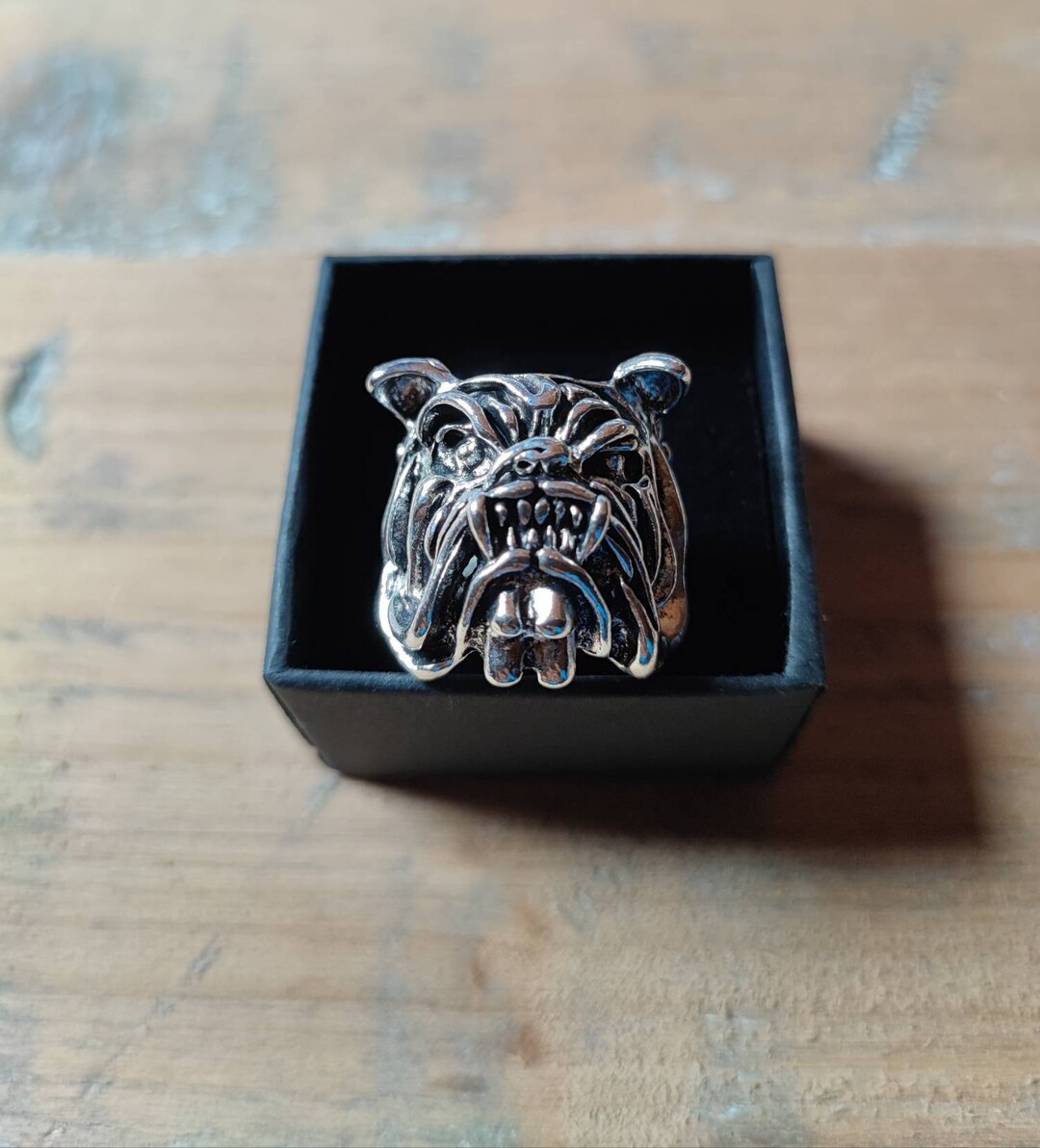 Silberner Bulldoggenring für Männer, Hundering, verstellbarer Ring ...