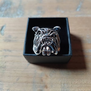 Anillo de bulldog de plata para hombre, anillo ajustable para perro, anillo punk para perros, anillo llamativo, joyería de animales, anillo unisex para perro, regalo de hip hop