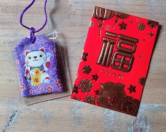 Paarse Japanse Omamori Talisman voor rijkdom en geluk happy cat Omamori Bescherming Japanse geluksamulet Fortuin Gezondheid amulet geluk