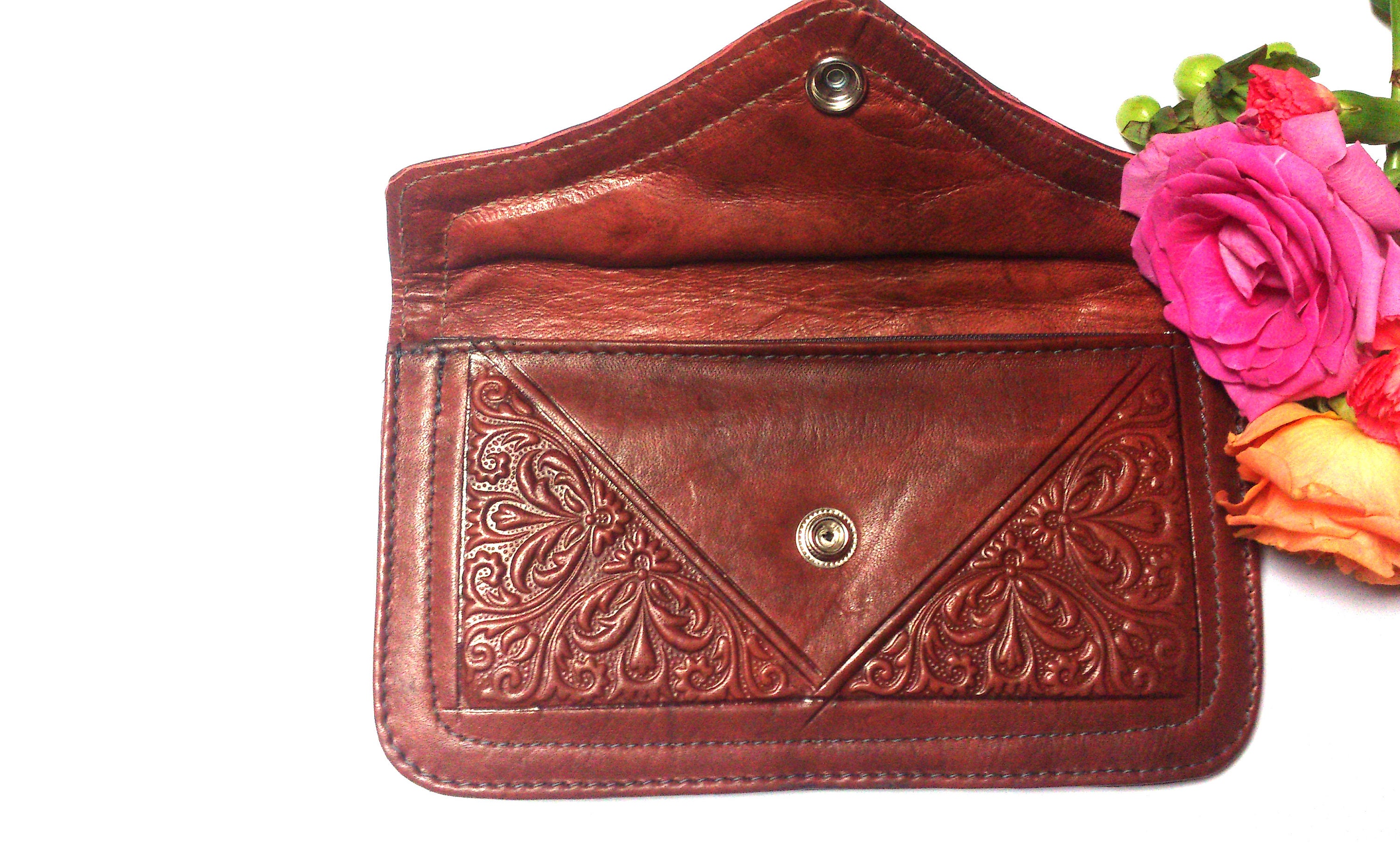 Big Brown Leather Wallet Dark Brown Wallet For Women Wallet Etsy