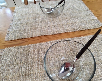 Natural Oatmeal handwoven pair of placemats, Eco-friendly. machine washable, dryable, preshrunk,, cotton, viscose. approx.  13" x 18"