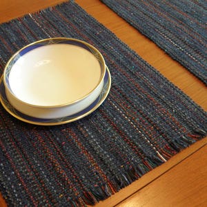 Denim Blue pair placemats handwoven preshrunk machine washable, dryable Eco-friendly easy care cotton and rayon