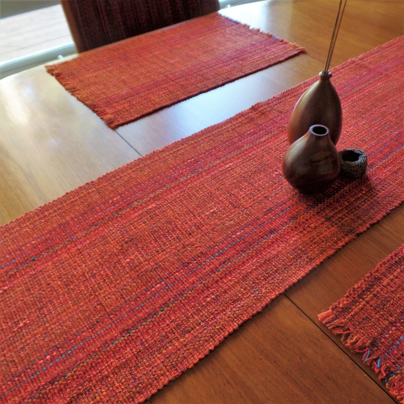 Marrakesh/terracotta Handwoven Table Runner cotton viscose Eco-friendly easy care machine washable dryable preshrunk image 4