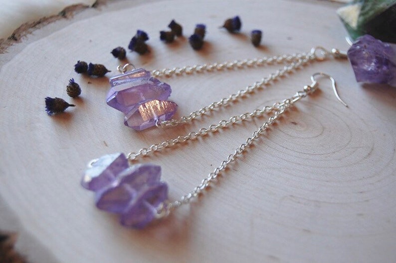 Purple quartz points chain mini crystal AURELIA earrings