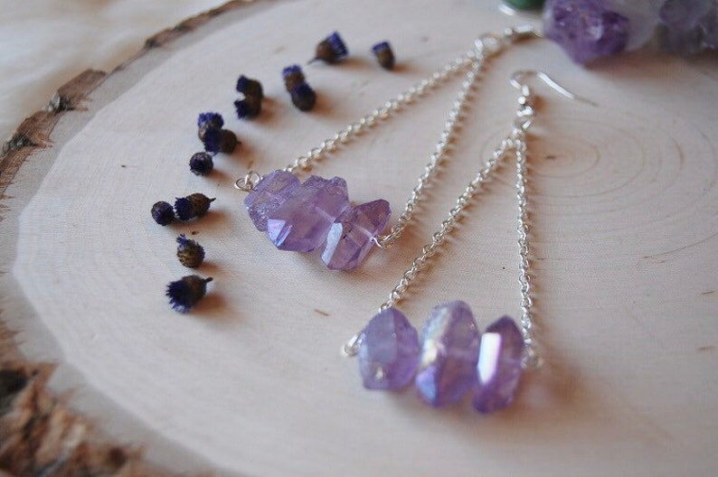 Purple quartz points chain mini crystal AURELIA earrings