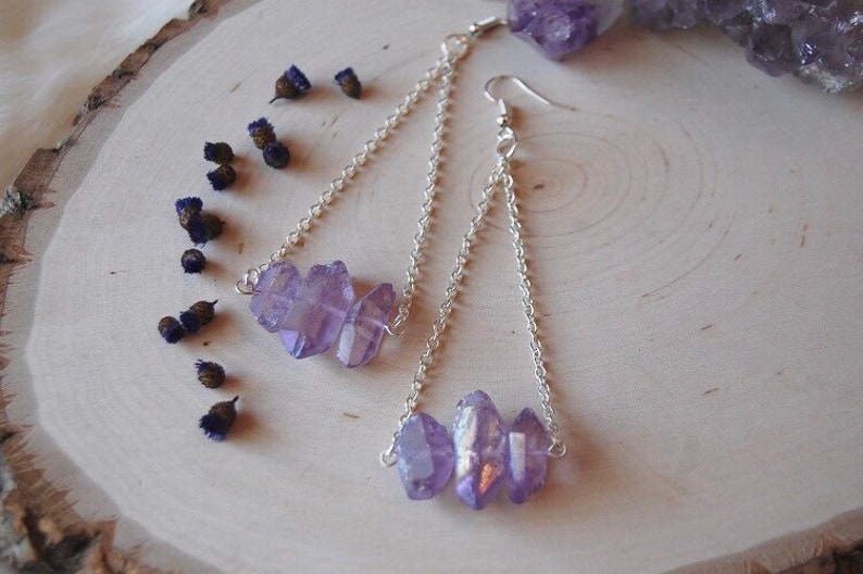 Purple quartz points chain mini crystal AURELIA earrings