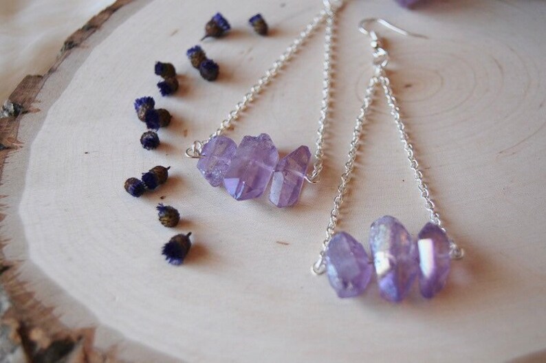 Purple quartz points chain mini crystal AURELIA earrings