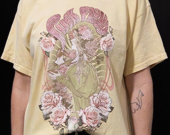 Pink Floyd 'Lady Pink' Oversized Crop Top: Pampas Yellow Mineral Wash (Rhinestones Optional)