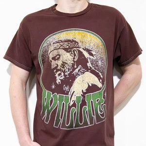 WILLIE NELSON &#39;Headband&#39; Unisex Tee Officially licensed Ruby Wine Mineral wash