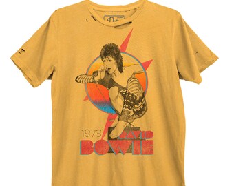 DAVID BOWIE - 73' - Unisex Destroyed Tee (BWE0403-474PSG) rebel rebel, golden years, singer, ziggy stardust, Heroes, Starman, Let's Dance