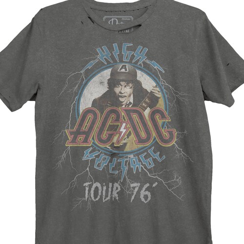 AC/DC- 76' Vintage Tour Unisex Destroyed Tee (ACD0183-474PBK) classic rock, acdc, back in black, rock music, thunderstruck, rock