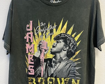JAMES BROWN - On The Mic - Unisex cut hem Tee w/ Foil Accents - Officially licensed - the godfather of soul, it&#39;s a mans world, 60s music