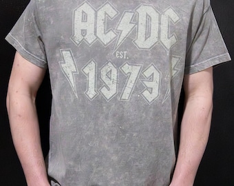 AC/DC &#39;1973&#39; Unisex Tee Officially licensed Silver Mineral wash