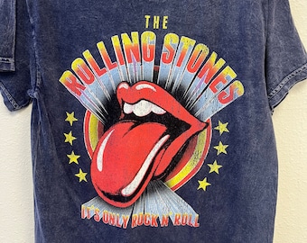 THE ROLLING STONES 'Vintage R&R' Unisex Tee Officially licensed Patriot Blue Mineral wash