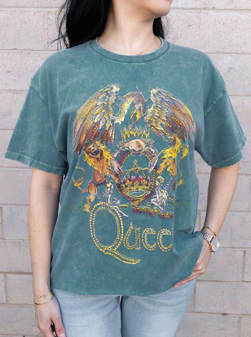 Queen - Vintage Queen Japanese - Unisex Cut Hem Tee (Rhinestones Optional) Officially Licensed - Rock, Freddie Mercury, Bohemian Rhapsody New Design