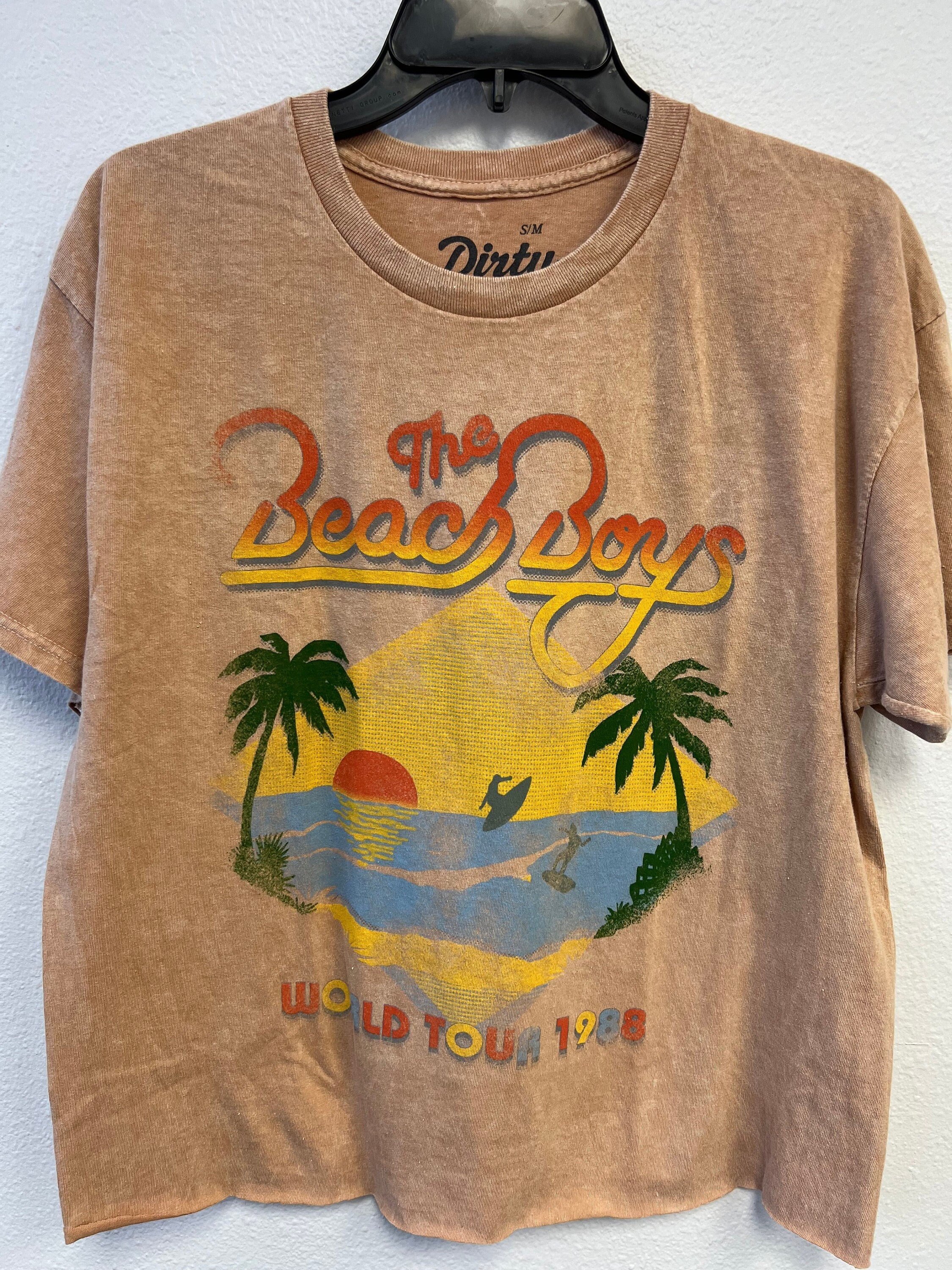 THE BEACH BOYS 'Sunset Surfer' Womans cut hem Tee Officially licensed Coral Pink Mineral wash