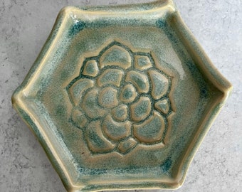 Frost Green Succulent Ceramic Jewelry Dish, hand made