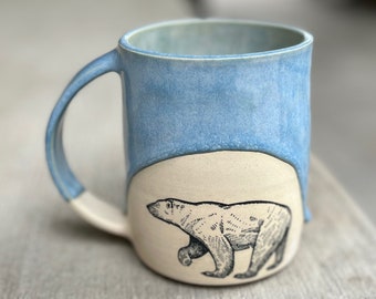 Polar Bear Mug // 18 oz ceramic mug, Glacier Blue and Icy Pale Blue, handmade, wheel thrown