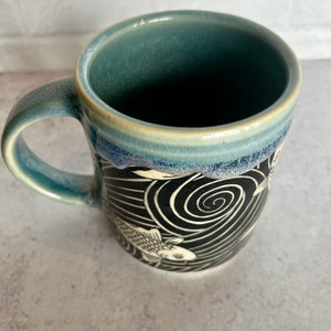 Koi Fish Black & Blue Ceramic Mug, wheel thrown image 4