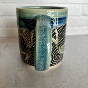 Koi Fish Black & Blue Ceramic Mug, wheel thrown image 3