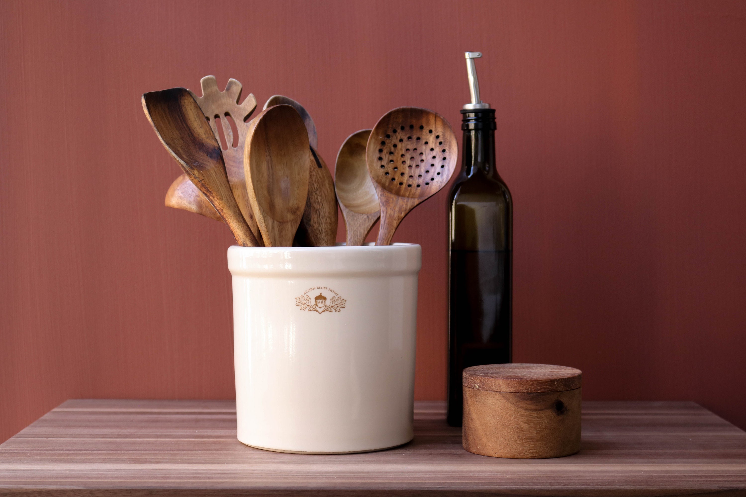 Stoneware Crock (2 Quart) from Acorn Bluff Home for Utensils and Storage