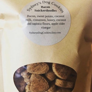 Bacon Snickerdoodles dog treats, biscuit bar treats, crunchy dog biscuits, grain free dog cookies, wedding favors, dog party, egg free image 3