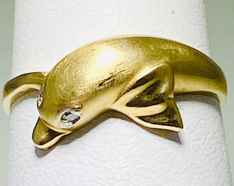 14k Yellow Gold Jumping Dolphins Split Shank Toe Ring
