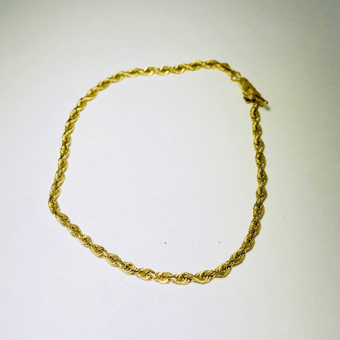 14K SOLID GOLD ROPE Chain Bracelet Barrel Clasp Yellow Gold 14 Etsy