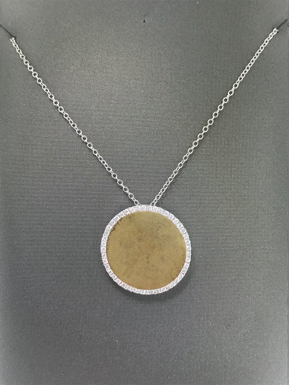 Diamond Halo And Gold Circle Plate Pendant Necklace With 16 - 14kt Yellow Gold Diamond Circle Pendant Diamond Halo And Gold Circle Plate Pendant Necklace With 16 - 14kt Yellow Gold Diamond Circle Pendant