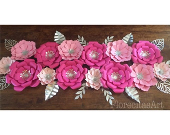 14 pc Pink and Gold Giant Paper Flower Backdrop