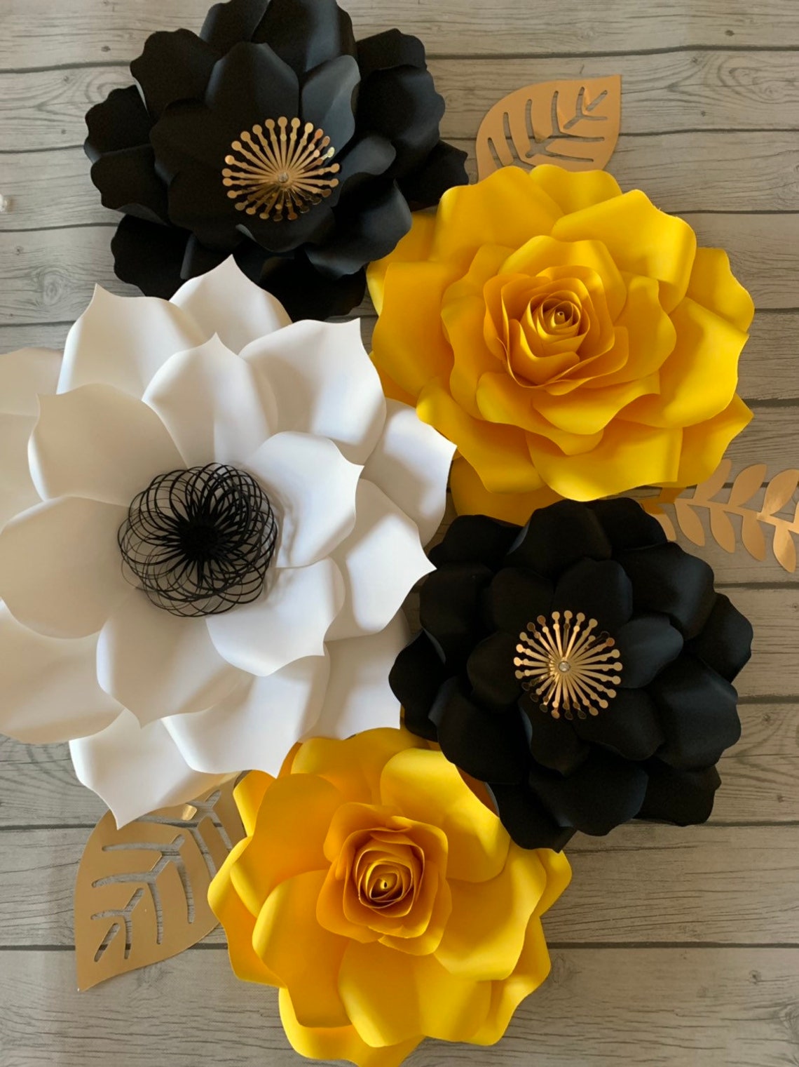9pc Black White and Yellow Giant Paper Flowers/ Bee Theme Etsy