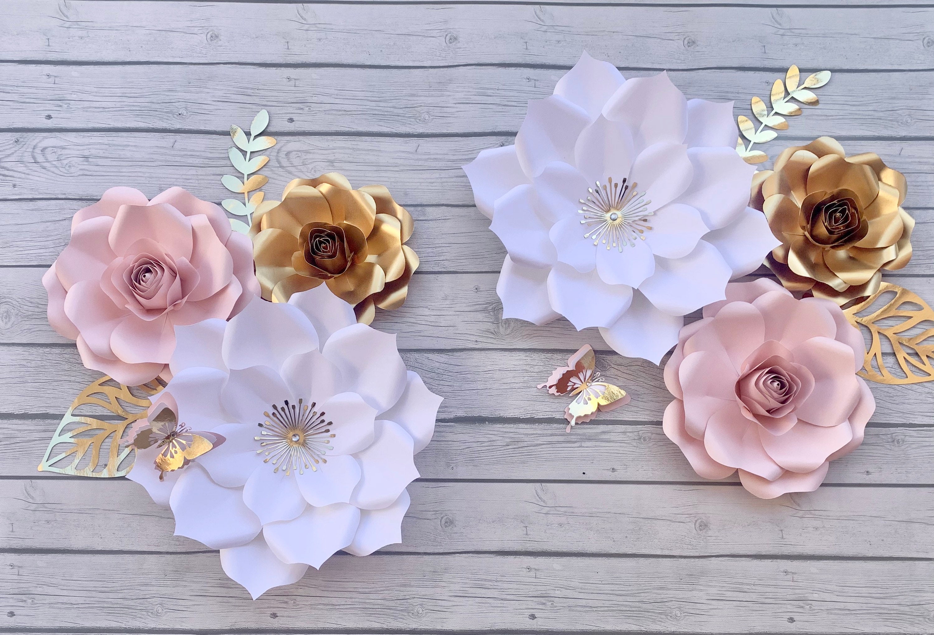 6pc Blush/ Light Pink White and Gold Paper Flowers Backdrop/ - Etsy