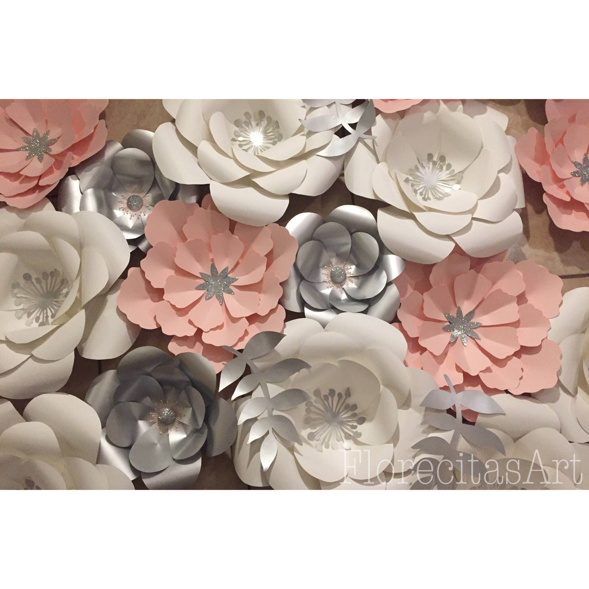 21pc White Light Pink and Silver Giant Paper Flowers | Etsy