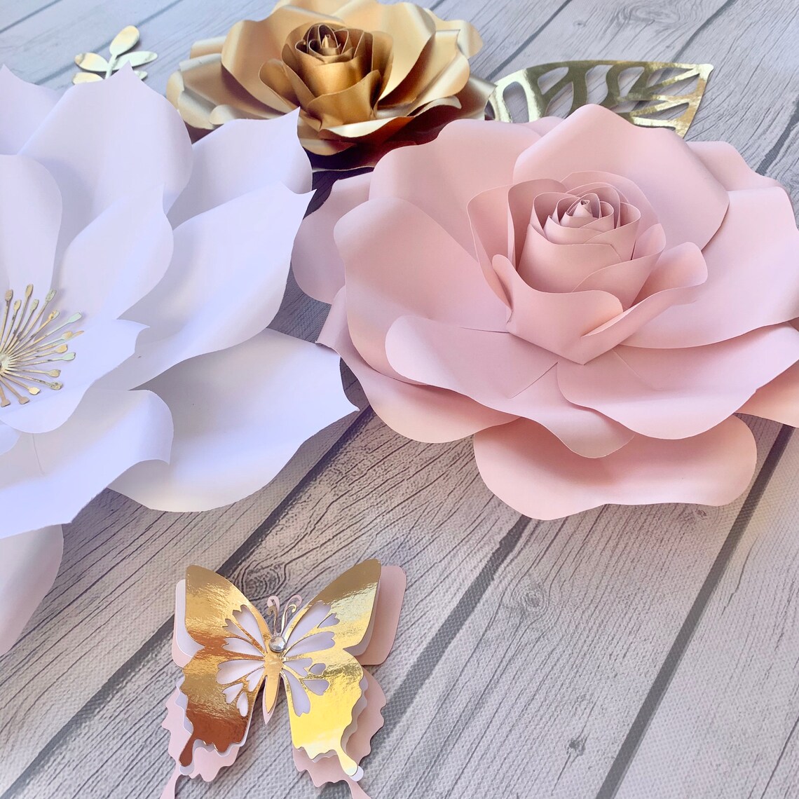 6pc Blush/ Light Pink White and Gold Paper Flowers Backdrop/ Etsy