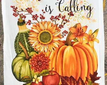 Vegetables Apples Autumn Leaves with Pumpkins Sunflowers 24 x 44 Cotton Autumn is Calling Autumn Fabric Panel by Henry Glass New