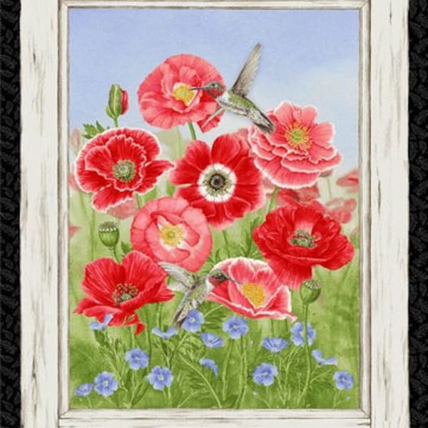 Henry Glass & Co Inc. Poppy Meadows by Jane Shasky 1984P-89 Red Panel 24”X44” Cotton Fabric By the Yard