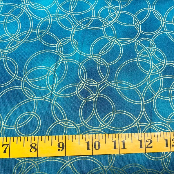 Talisman Rings by Katie Hoffman for Windham Fabrics 52685M-4 Dark Teal with Metallic Cotton Fabric by the Yard