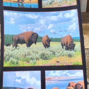 Elizabeth&#39;s Studio Where Buffaloes Roam 9700 Black Panel Cotton Fabric by the Yard