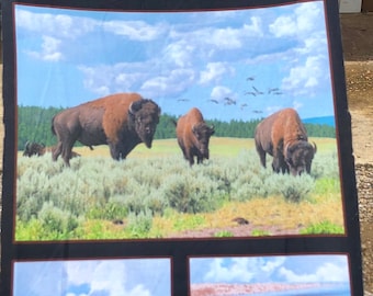 Elizabeth's Studio Where Buffaloes Roam 9700 Tela de algodón con panel negro cortada a medida