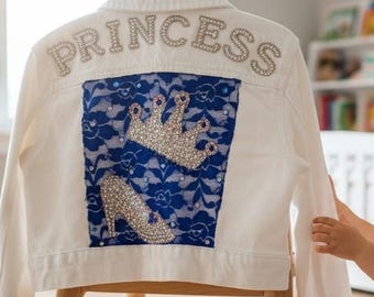 Chaqueta vaquera de princesa súper brillante con pedrería, talla 2-3 años.