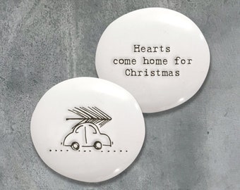 Hearts Come Home For Christmas  Porcelain Pebble, East Of India Gifts, Christmas Pebble, Christmas Isolation Gift, Home For Christmas Gift